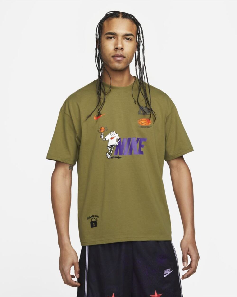 Nike Men's Basketball Loose Fit T-Shirt Size XL Green Orange New Short Sleeve